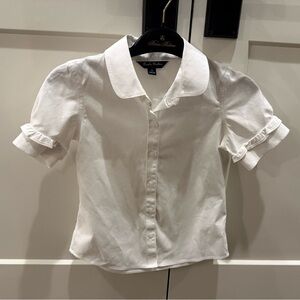 Brooks Brothers Girls’ Classic White Collared Button Down Short Sleeve Shirt